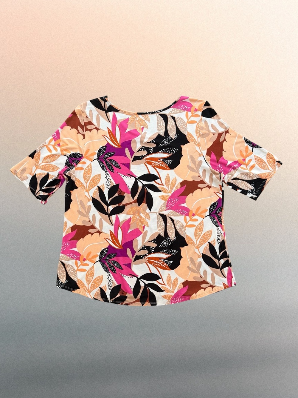 Apt. 9 Multicolor Botanical Leaf-Print Elbow-Sleeve Stretch Top Women’s XL - Picture 2 of 6